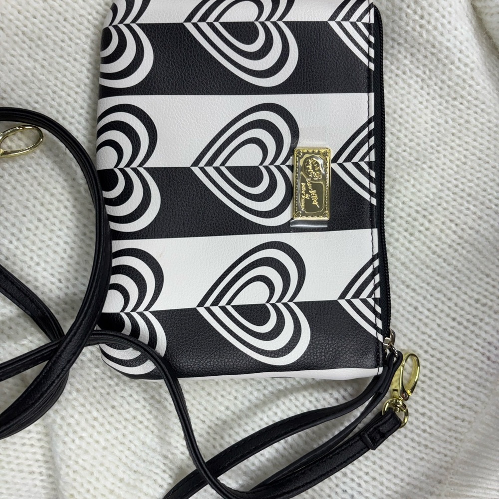 Black and White Betsy Johnson Patterned Crossbody Bag